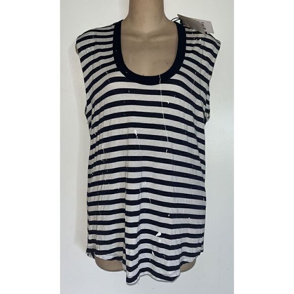 NWT Feel The Piece Terre Jacobs Navy Striped T-shirt Top Paint Accents SZ XS/S - Picture 3 of 9